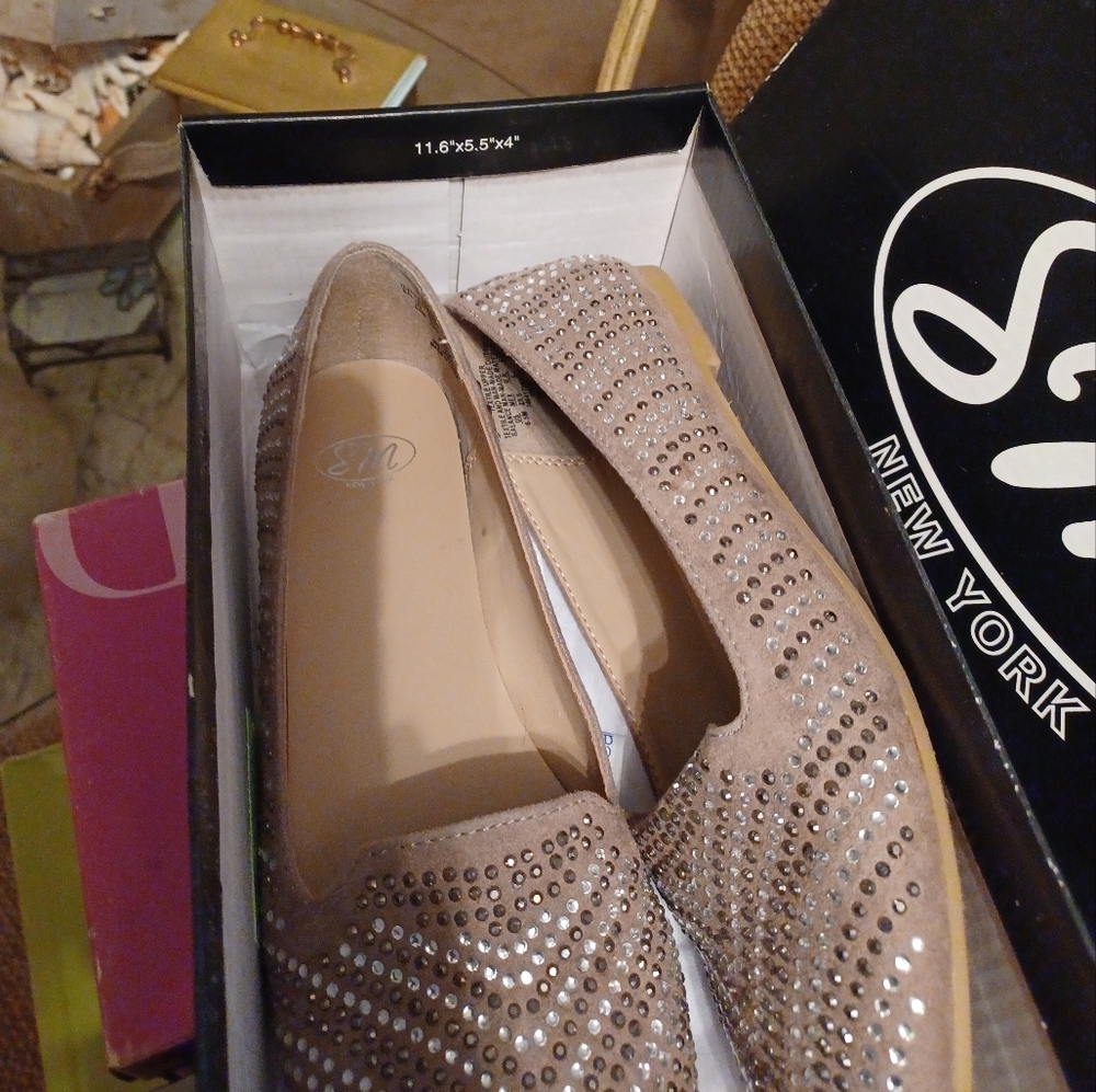 SM New York Tan flats with rhinestones Size 6 Worn Once !!!